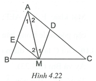 Cho tam giác ABC. Từ điểm M trên cạnh BC vẽ MD//AB, ME//AC. Xác định vị trí của điểm M để tia MA là tia phân giác của góc DME. (ảnh 1)