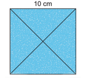 Một tấm bìa cứng hình vuông có cạnh 10 cm. Bạn An cắt ra thành 4 hình tam giác  (ảnh 1)