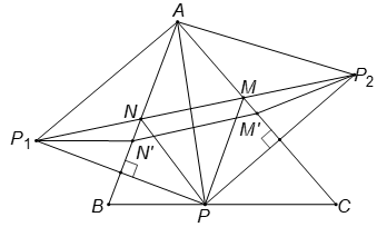 Cho tam giác nhọn ABC. Hãy nội tiếp trong tam giác ABC một tam giác có chu vi bé nhất. (ảnh 1)