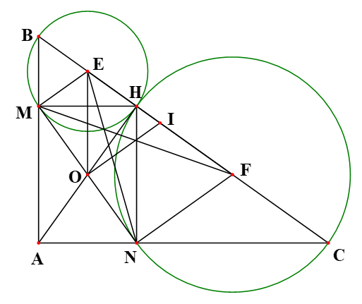 Cho tam giác ABC vuông tại A đường cao AH. đường tròn tâm E đường kính BH cắt AB tại M (M khác B), (ảnh 1)