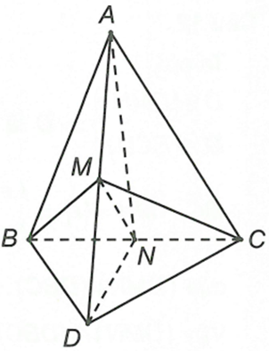 Cho tứ diện ABCD, gọi M, N lần lượt là trung điểm của AD và BC. MN là giao tuyến của hai mặt phẳng nào? (ảnh 1)