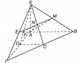 Cho hình chóp S.ABCD có đáy là hình thang ABCD với AB là đáy lớn. Gọi M, N lần lượt là trung điểm của các cạnh SB và SC. a) Tìm giao tuyến của hai mặt phẳng (SAD) và (SBC) (ảnh 1)