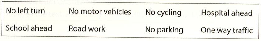 Write the phrases from the box under the correct road signs (ảnh 1)