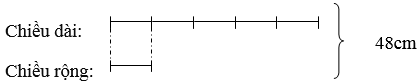 Nửa chu vi của một hình chữ nhật là 48cm, biết chiều dài gấp 5 lần chiều rộng. Tính diện tích hình chữ nhật đó? (ảnh 1)