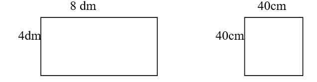 Cho hai hình sau:   A.   Diện tích hình chữ nhật nhỏ hơn diện tích hình vuông. (ảnh 1)