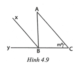 Hình 4.9 có ;  và Bx // AC. Chứng minh rằng tia Bx là tia phân giác của góc Aby. (ảnh 1)