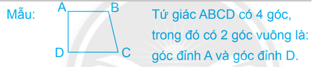 Dùng ê-ke kiểm tra để biết tứ giác MNPQ có mấy góc vuông rồi viết theo mẫu. (ảnh 1)