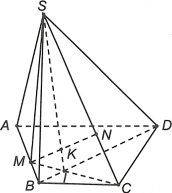Cho hình chóp S.ABCD. Gọi M là điểm trên cạnh AB (M khác A, B), N là điểm trên cạnh SC (N khác S, C).  (ảnh 1)