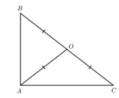 Xét điểm O cách đều ba đỉnh của tam giác ABC. Chứng minh rằng nếu O nằm trên một cạnh (ảnh 1)