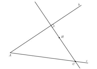 Cho hai đường thẳng không vuông góc b, c cắt nhau tại điểm A và cho điểm H không thuộc b và c (H.9.47). (ảnh 2)