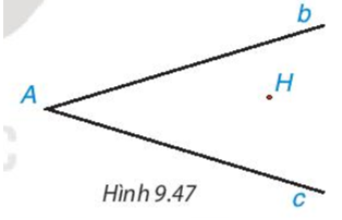 Cho hai đường thẳng không vuông góc b, c cắt nhau tại điểm A và cho điểm H không thuộc b và c (H.9.47). (ảnh 1)