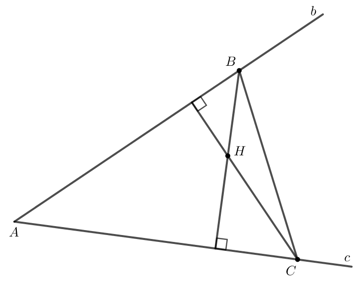 Cho hai đường thẳng không vuông góc b, c cắt nhau tại điểm A và cho điểm H không thuộc b và c (H.9.47). (ảnh 4)