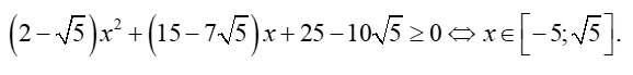 Tìm tập xác định D của hàm số y= căn bậc hai (2- căn bậc hai 5)x^2+ (15- 7 căn bậc hai 5)x+25-10 căn bậc hai 5 (ảnh 4)