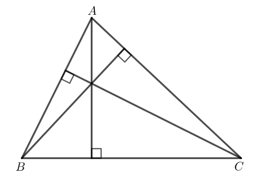 Vẽ tam giác ABC và ba đường cao của nó. Quan sát hình và cho biết, ba đường cao đó có (ảnh 1)