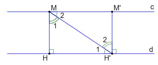 Cho hai đường thẳng song song c và d. Chứng minh rằng khoảng cách từ mọi điểm thuộc c đến (ảnh 1)