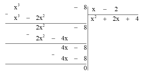 Thực hiện các phép tính sau: (x^3 - 8) : (x - 2); (ảnh 1)