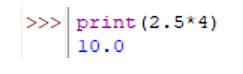 Em hãy cho biết kết quả thực hiện các câu lệnh sau: a) >>> print(2.5*4) (ảnh 1)