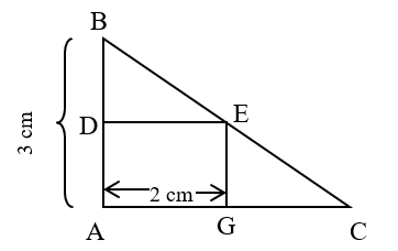 Lan có một miếng bìa hình tam giác ABC vuông tại A, cạnh AB = 3cm. Lan tính rằng nếu cắt từ miếng bìa đó ra một hình chữ nhật có chiều dài 2cm như hình bên thì hình chữ nhật ấy có diện tích bằng một nửa diện tích của miếng bìa ban đầu. Tính độ dài cạnh AC của tam giác ABC (ảnh 1)