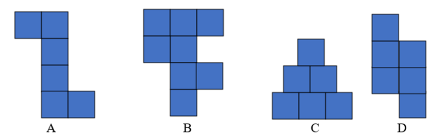 Hình nào dưới đây có diện tích bằng 8 cm^2 A. Hình A B. Hình B C. Hình C (ảnh 1)