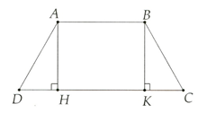 b) Biết AB = 6 cm, CD = 14 cm, AD = 5 cm, tính DH, AH và diện tích hình thang cân ABCD. (ảnh 1)