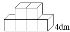 Một bục gỗ được ghép bởi 6 khối gỗ hình lập phương bằng nhau cạnh 4 dm ( như hình vẽ ) .Thể tích của bục gỗ (ảnh 1)