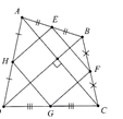 Cho tứ giác ABCD có hai đường chéo vuông góc với nhau. Gọi E, F, G, H theo thứ tự là trung điẻm của các cạnh AB, BC, CD, DA. Tứ giác EFGH là hình gì ? (ảnh 1)