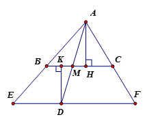 Cho tam giác ABC và M là điểm bất kì thuộc cạnh BC. Gọi D là điểm đối xứng với A qua M . Khi điểm M di chuyển  (ảnh 1)