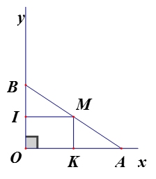 Cho góc vuông xOy và điểm A thuộc tia Ox sao cho OA = 4cm.  lấy điểm B  tùy ý trên tia Oy  và gọi M  là trung điểm của AB .  (ảnh 1)