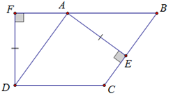 Cho hình bình hành ABCD. Vẽ AE vuông BC  tại E, DF vuông AB tại F. Biết AE = DF . Chứng minh rằng tứ giác ABCD  là hình thoi. (ảnh 1)