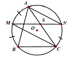 Cho đường tròn (O) có các dây cung AB, BC, CA. Gọi M là điểm chính giữa của cung nhỏ AB. (ảnh 1)