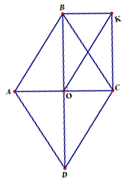 Cho hình thoi ABCD , gọi O  là giao điểm của hai đường chéo. a) Tứ giác OBKC là hình gì Vì sao (ảnh 1)