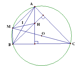 Cho  tam giác ABCcó trực tâm H nội tiếp (O) đường kính CM, gọi I là trung điểm của AB. Chứng minh rằng H, I, M thẳng hàng. (ảnh 1)