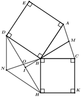 Cho tam giác ABC, vẽ ra phía ngoài tam giác các hình vuông ABDE và BCKH.  BM là đường trung tuyến của tam giác ABC.   a) Chứng minh  góc DBH + góc ABC  = 180 độ (ảnh 1)