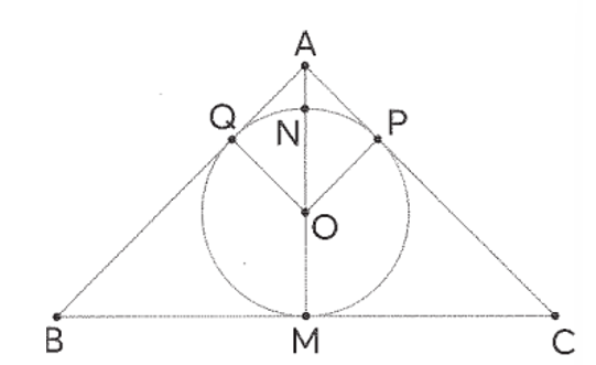 Viết tiếp vào chỗ chấm cho thích hợp.   Cho hình tròn tâm O, hình tam giác ABC như hình vẽ bên. (ảnh 1)