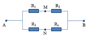 Biết R1 = 8 Ω, R2 = 12 Ω, R3 = 4 Ω, Rx có thể thay đổi được. Khi Rx = 8Ω. Xác định dòng điện qua Rx. (ảnh 1)