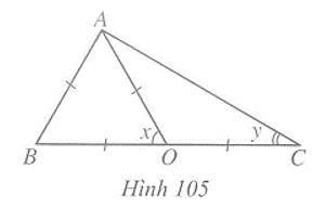 Tính các số đo x, y trong Hình 105   (ảnh 1)