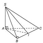 Cho hình chóp S.ABC có SA vuông góc (ABC) và AB vuông góc BC, gọi I là trung điểm BC. Góc (ảnh 1)