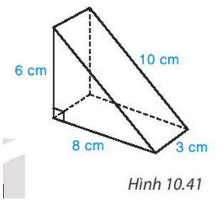 Một cái bánh ngọt có dạng hình lăng trụ đứng tam giác, kích thước như Hình 10.41. (ảnh 1)