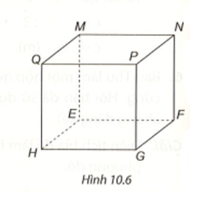 Kể tên các đỉnh, cạnh và đường chéo của hình lập phương MNPQ.EFGH ở Hình 10.6. (ảnh 1)