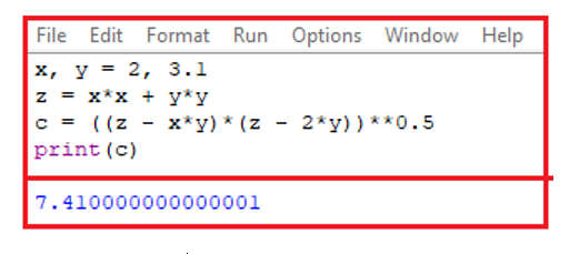 Em hãy viết các lệnh gán cho x, y giá trị tương ứng là 2 và 3.1 sau đó tính giá trị của biểu thức: (ảnh 1)
