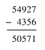 Kết quả của phép tính 54 927 – 4 356 là A. 50 581 B. 50 671 C. 50 571 D. 50 681 (ảnh 1)