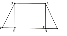 Cho hình thang cân ABCD (AB//CD) có góc A = góc B = 60 độ, AB = 4,5cm; AD = BC = 2 cm.  (ảnh 1)
