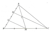 Cho tam giác ABC, có AM là trung tuyến ứng với BC.  . Chứng minh: a) EM song song vói DC (ảnh 1)