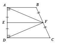 Cho hình thang vuông ABCD tại A và D Gọi E, F lần lượt là trung điểm của AD, BC. Chứng minh:  a) AFD cân tại F  (ảnh 1)