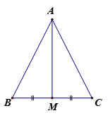 Cho  ABC cân tại A, có AMlà đường trung tuyến ứng với BC. CMR: cạnh AB đối xứng với AC qua AM. (ảnh 1)