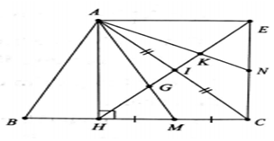 Cho tam giác ABC, đường cao AH. Gọi I là trung điểm của AC a) Chứng minh tứ giác AHCE  là hình chữ nhật. (ảnh 1)
