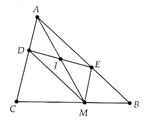 Cho tam giác ABC và một điểm M nằm trên cạnh BC. Qua M ta kẻ đường thẳng song song với cạnh AB, cắt cạnh AC tại điểm E  (ảnh 1)