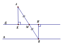 Cho điểm A nằm ngoài đường thẳng d. Điểm M di chuyển trên đường thẳng d. Gọi B là điểm đối xứng với A qua M (ảnh 1)