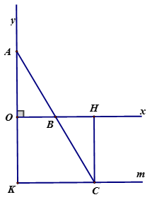 Cho góc vuông xOy, điểm A  trên tia Oy . Điểm B di chuyển trên tia Ox . Gọi C là điểm đối xứng với A  qua B .  (ảnh 1)