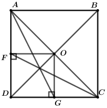 Cho hình vuông ABCD. Gọi O là giao điểm hai đường chéo của hình vuông. Kẻ OF vuông AD, OG vuông CD. Chứng minh;  a) Tứ giác OFDG  là hình gì? Vì sao? (ảnh 1)